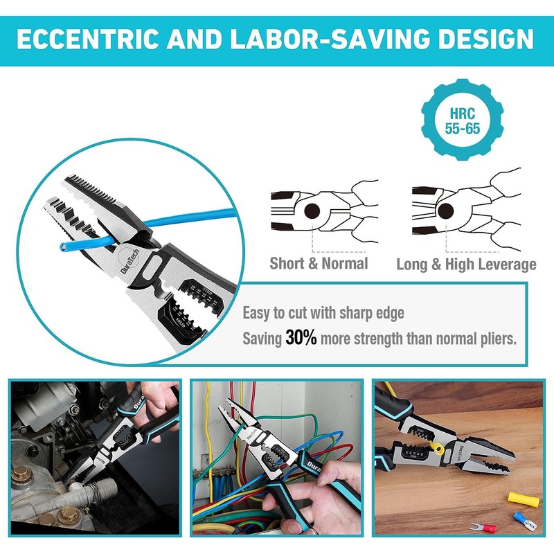DURATECH 6-in-1 Linesman Pliers, 8.5" Multipurpose Combination Pliers with Wire