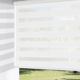 ChrisDowa Cordless Zebra Blinds for Windows, Dual Layer Free-Stop Light Filtering Window Roller Shades, Pull Down Privacy Zebra Shades for Home, Office, Bedroom, Door (72" W x 72" H, White)
