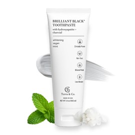 Terra & Co. Brilliant Black Hydroxyapatite Toothpaste for Whitening Teeth – USA-Made - Natural Remineralizing Toothpaste, Fluoride-Free, Vegan, SLS-Free, Low Abrasion – Mint, 3.4 oz