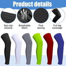 CACASO 3 Pairs Leg Sleeves,Full Length Leg Compression Sleeve,Sports Leg Knee Sleeve with Anti Slip Silicone Strips