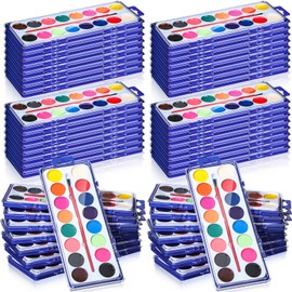 Jexine 48 Pack 16 Colors Watercolor Paint Set Bulk Watercolor Paint with Paint Brushes for Kids and Adults, Washable Paint for Classroom, Parties, Kindergarten and Art Activities Painting Accessories