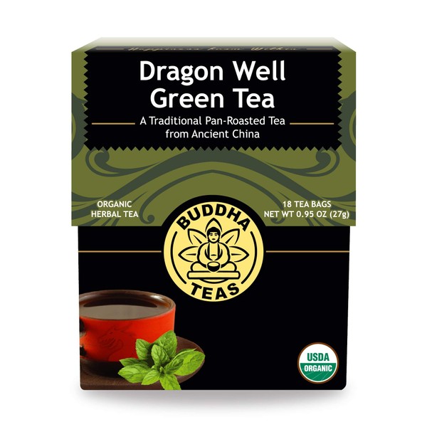 Organic Dragon Well Green Tea – 18 Bleach-Free Tea Bags – Caffeinated Herbal Tea with Toasty Aroma and Flavorful Sweetness, Source of Vitamin C, Catechins, and Antioxidants, Kosher, GMO-Free