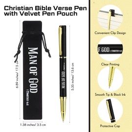 Seajan Man of God Pens with Velvet Pouch Bible Verse Ballpoint Pens Bulk Medium Black Ink Religious Christian Man of God Gift for Men Church Pastor Dad Godfather(20 Sets)