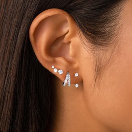 MACACHII Sterling Silver Post Earrings for Women | 3-Pair Set of Hoops, Studs, and Climbers for Multiple Piercings | 14K Gold Plated Huggie, Cartilage, Dainty Stacking Christmas Earrings