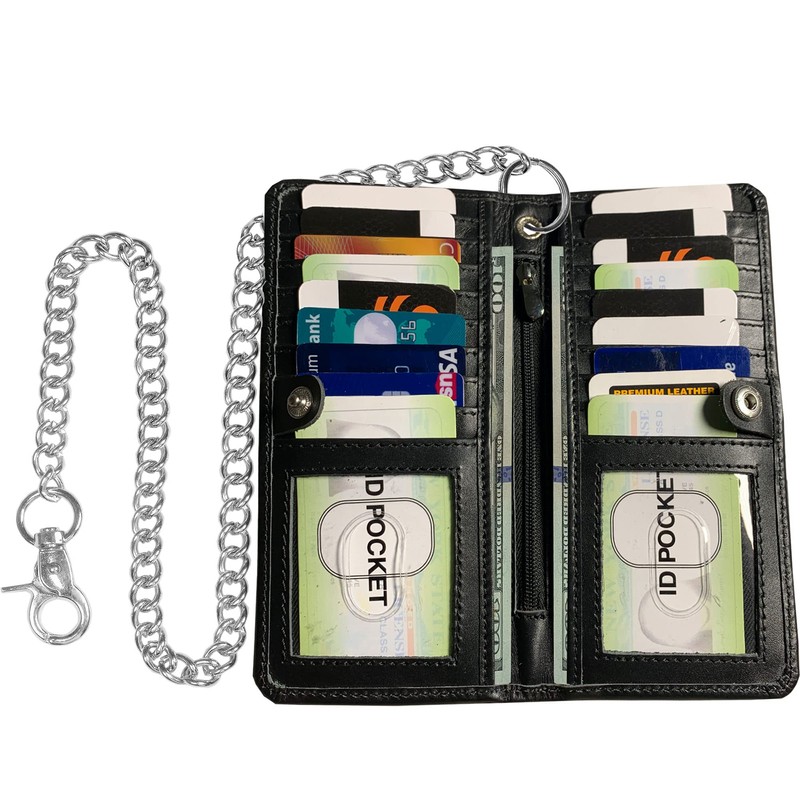 CLASSIC Motorcycle Chain Wallet for Men – Premium Cowhide Leather,