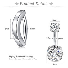 JFORYOU 1/4 Inch Short Belly Button Rings 14G 6mm Stainless Steel Short Belly Navel Button Rings for Women Men, Silver