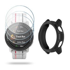 HUADU Watch Screen Protector Compatible for COROS Pace 3, Tempered Glass Film Anti Scratch High Definition Full Coverage and Soft TPU Protective Case