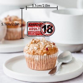 18pcs Red Glitter Cupcake Topper Pick for Adult 18 Theme Decor Supplies Men Women Happy Birthday Bachelorette Bridal Shower Night Out Hen Movie Wedding Anniversary Party Decorations