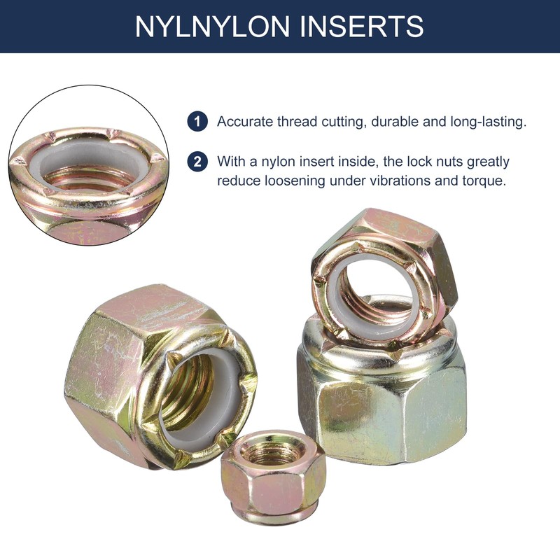 sourcing map 10Pcs 7/16"-20 Nylon Insert Hex Lock Nuts, Carbon