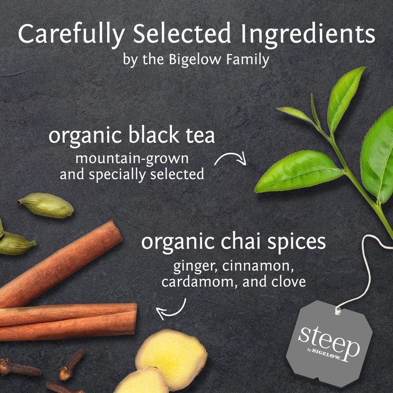 steep by Bigelow Organic Chai Black Tea, Caffeinated, 20 Count