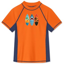 BesserBay Swimwear Boys' Short-Sleeved Swimming Shirt Top UV Protection UPF 50+ 110-160, orange/blue