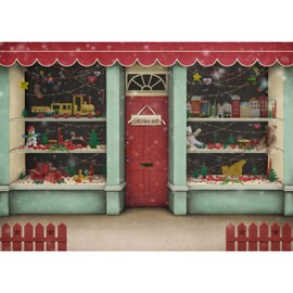 7 x 5 FT Christmas Shop Backdrop - Large Santa's Toy Shop Scene, Christmas Store Toys-Covered Window Displays Wall Hanging Background Photography Photo Booth Props for Indoor Outdoor Decorations