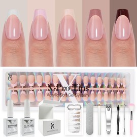 SXC Cosmetics X-Pro Tips French Tip Press On Nails, Skin Tone Series Starter Kit  for DIY Nail Art Nail Polish Polish Gel Extension Nailcare:_ST120KIT-M Coffin