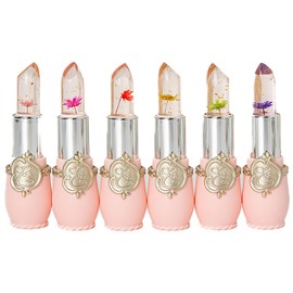 Vabrloy 6 Stück Lippenstift Set mit Blumengelee,Gelee Lippenstift,Transparente Farbänderung Lippenbalsam,Temperatur Farbwechsel Lippenbalsam,Flower Jelly Lippenstift Makeup Set(6 Farbe)