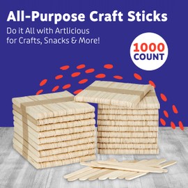 Artlicious 1000 Pcs Wood Craft Sticks, Popsicle Sticks for Crafts, Icecream Sticks, Wooden Dowel, Wax Sticks, Tongue Depressors