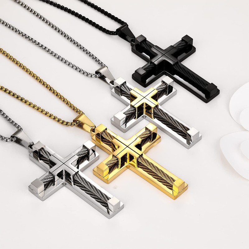 Yonhon Cross Necklace for Men Stainless Steel