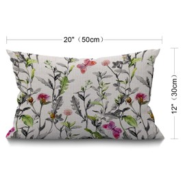 BGBDEIA Cushion Cover Herbs Meadow Garden Flowers Grass Watercolor Floral Beautiful Butterfly Rectangular Throw Pillow Cover for Couch Sofa Home Decor Cotton Linen 30 x 50 cm 12x20 Inch