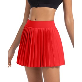 Betaven Pleated Tennis Skirts for Women with Shorts Lightweight Athletic Skorts High Waisted Golf Skirts for Running,Dark Red,X-Large