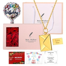 Oidea Womens Love Letter Envelope Necklace: Openable Promise Locket Message Necklace Gift Cards Set Mother's Day Christmas Valentine's Day Gifts for Mom Wife Her, Gold