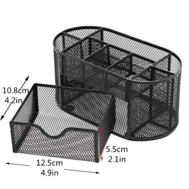 Mesh Desk Office Organizer,Multifunction Pen Holder with Drawer Stationery Storage Desktop Red