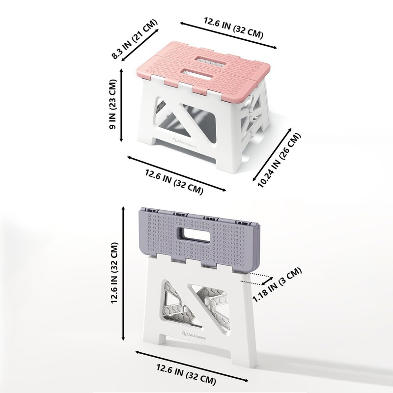 BLACKSPACE 9" Folding Step Stool for Adults, 250 lbs Capacity