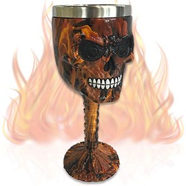 Decorative Goblet "Hot Stuff" - Burning Skull Wine Goblet (160 ml) - Height 19 cm - Decoration Fantasy Horror