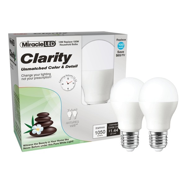 Miracle LED Nature’s Vibe Clarity High Definition High Visibility LED Light Bulb (606905), 2-Pack