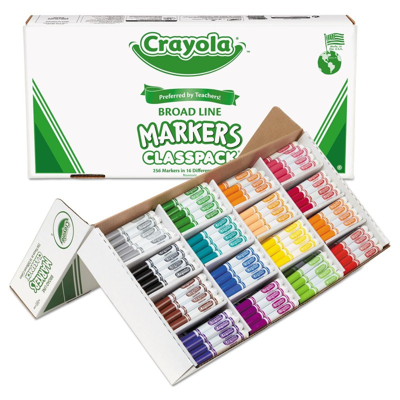 Crayola 588201 Non-Washable Classpack Markers, Broad Point, 16 Classic Colors,
