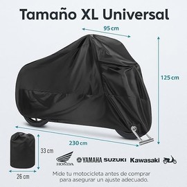 Genérico Cubierta Impermeable para Motocicleta, Protector Universal de Moto en Color Negro, Funda Resistente al Agua (Negro, XL)