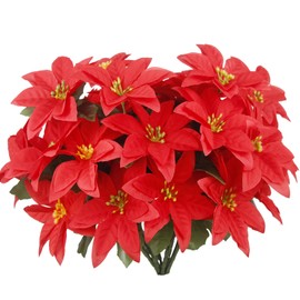 ACRYCS 8 Pcs Christmas Flowers Poinsettia Artificial Christmas Flowers 7 Heads Silk Poinsettia Bushes Artificial Poinsettias Flowers for Xmas Table Centerpieces Vase Fillers Winter Holiday Decor