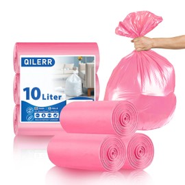 QILERR Small Bin Bags 10L Extra Thick Bathroom Bin Liners 69 Count Pink Unscented Plastic Mini Waste Bag for Toilet, Office, Bedroom