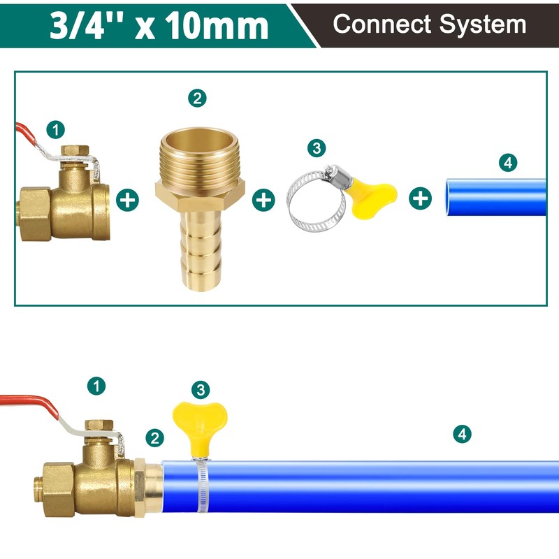 Brass Pipe Adapter, 12 Pieces 10 mm Barb x 3/4