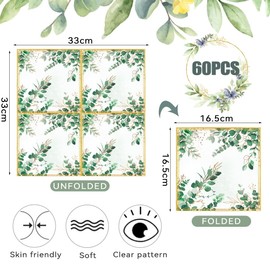 Zasjon Pack of 60 Napkins Eucalyptus Green Napkins Wedding Vintage Napkins Christening Eucalyptus Decorative Napkins Birthday Green Napkins for Baby Shower, Party Table Decorations, Christening