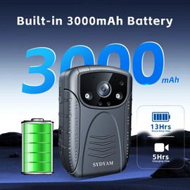 SYDYAM-V6 256GB 2K Police Body Cameras, 12Hrs Video Record IP67 Waterproof Body Cameras Have Loop Recording Function with Audio and Video Recording, BodyCam with Two 360° Clips for Law Enforcement