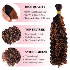 Ombre Human Braiding Hair 1B/30 Deep Water Wave Braiding Hair 2 Bundles Highlight Curly Bulk Human Hair for Boho Braids Human Hair Extensions 100g 18 Inch Balayage Human Braiding Hair Knotless