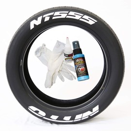 Tire Stickers Nitto NT555 - Permanent DIY Glue On White Tire Lettering Kit with Glue & 2oz Touch-Up Cleaner / 17-18 Inch Wheels / 1.25 Inches/White / 4 Pack