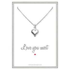 Sterling Silver Heart Necklace – Dainty Love You Most Silver Heart Charm Necklace for Women – Romantic Present for Wife, Girlfriend, Mom Daughter Birthday, Sentimental Jewelry for Her (20 inches)