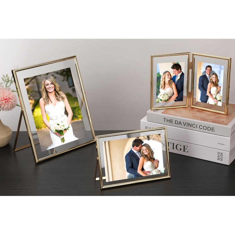 Gold 11x14'' Floating Frame for Picture(6x8'',7x9'',8x10''),Adjustable Tabletop/Shelf floating picture frame