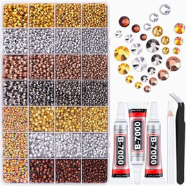 20000Pcs Metallic Rhinestones for Bedazzling with B7000 Jewelry Glue, Resin Rhinestones for Crafting Crafts DIY, Bedazzler Kit Gems for Clothing Shoes Tumblers Fabric Nail Art Assorted Size 3/4/5/6mm