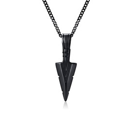 OutstandLong Stainless Steel Arrowhead Pendant Necklace for Mens Black Spearpoint Arrowhead Necklace