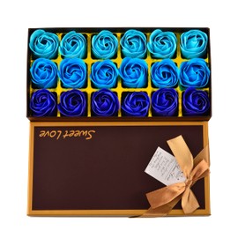 Little World Bath Soap Rose Flower - Floral Scented Rose Petals for Bath, Petals Body Soap in Gift Box for Valentine's Day, Anniversary, Birthday, Mothers Day Gifts for Her(18 Pcs/Box Gradient Blue)