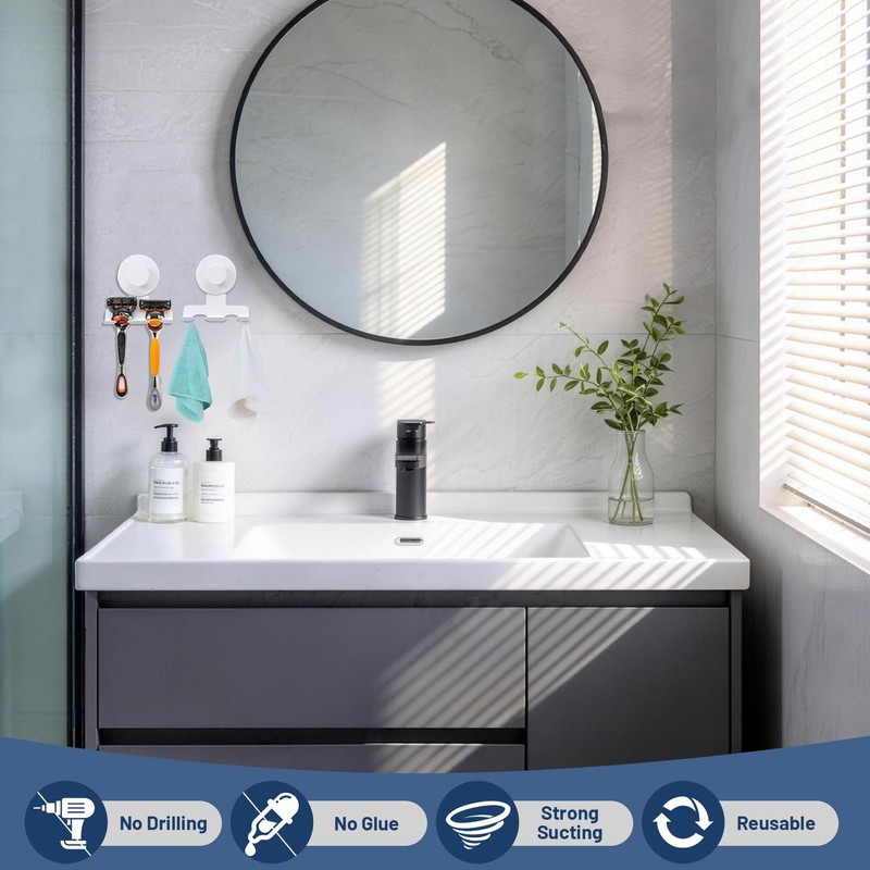 No-Drill Suction Cup Razor and Shaver Holder, Stainless Steel Shower