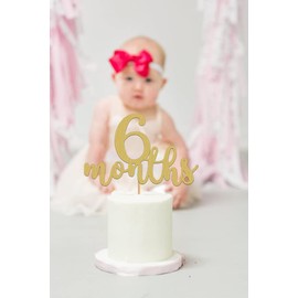 MYAMPED 6 Months Cake Topper - Golden Glitter 1/2 Birthday Cake Decorations, Perfect for Baby Shower/Gender Reveal Party/Baby Party Photo Booth Props(6 Months Sign)