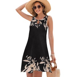 ETCYY Summer Dresses for Women 2024 Trendy Boho Floral Print Beach Cover Up Casual Spring Sleeveless Sundresses(XL.Flower Leaf Yellow)