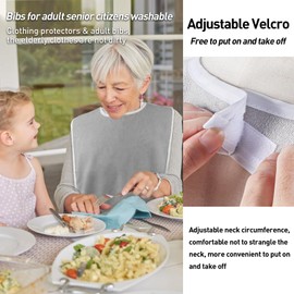 Pozico Waterproof Adult Bibs for Elderly Women & Men – 4 Pack Large Clothing Protector for Eating – Comfortable & Adjustable Hook and Loop Closure with Crumb Catcher – Washable & Durable Design