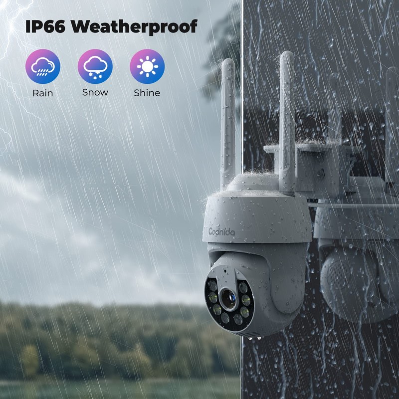 Codnida 2K Security Camera Outdoor, 360° PTZ WiFi Camera, CCTV