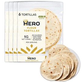 Hero Flour Tortilla - Delicious Tortilla Wraps | Soft Net Low Carb Tortillas | High Fiber, 1g Net Carbs & 80 Calories Per Serving (24 Tortillas, 4 Packs of 6)