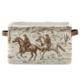 WELLDAY Storage Basket Western Desert Cowboy Closet Storage Bin Cube Organizer Baskets for Shelves Organizing 1PC