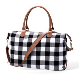 White Buffalo Plaid Duffel Bag, Stylish Weekender Bags for Travel, Checkered Pattern Overnight Bag With Shoulder Strap,Large Lightweight Hospital Bag Foldable Western Gifts for Women