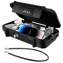 Flintronic Portable Safe Box with Code, Combination Security Case Lock Box, Waterproof Anti-Theft Mini Travel Safe, Portable Lock Box with Removable Wire Rope for Beach, Cars, Office, Vacation